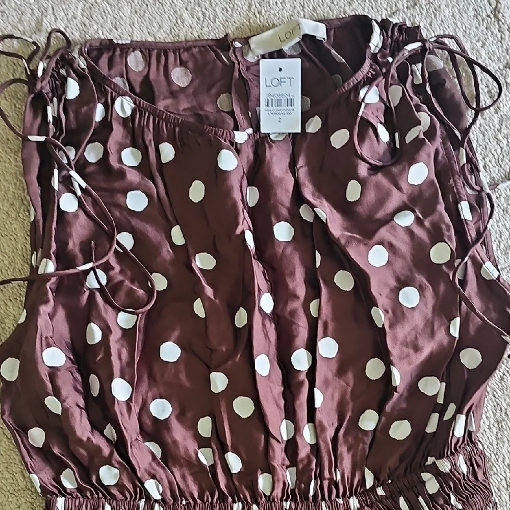LOFT Brown and White Polka Dot Womens Dress - Picture 3 of 9
